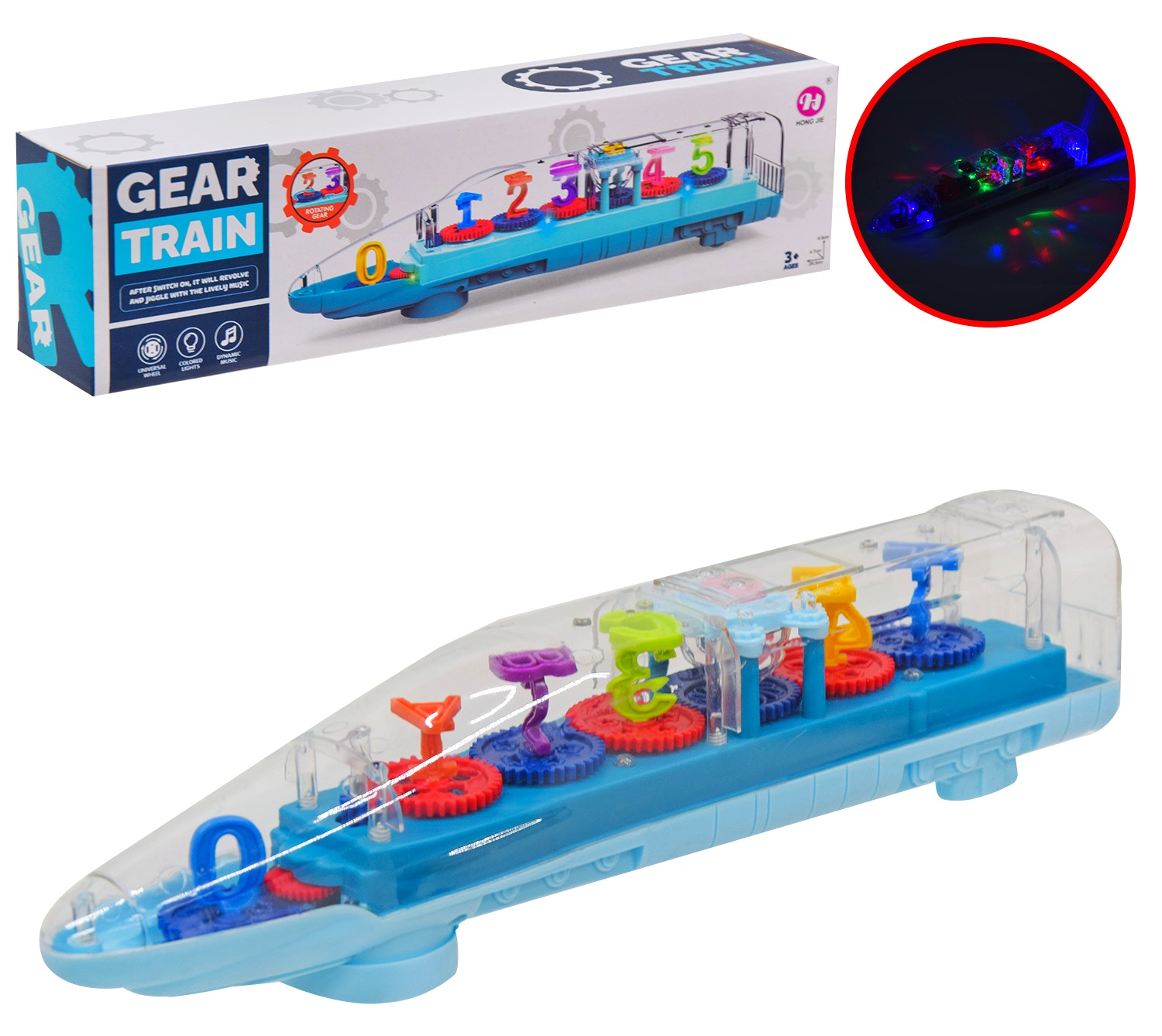 Потяг HJ648 , звук, підсвічування , рухливі шестерні, колесо вільного ходу, в коробці