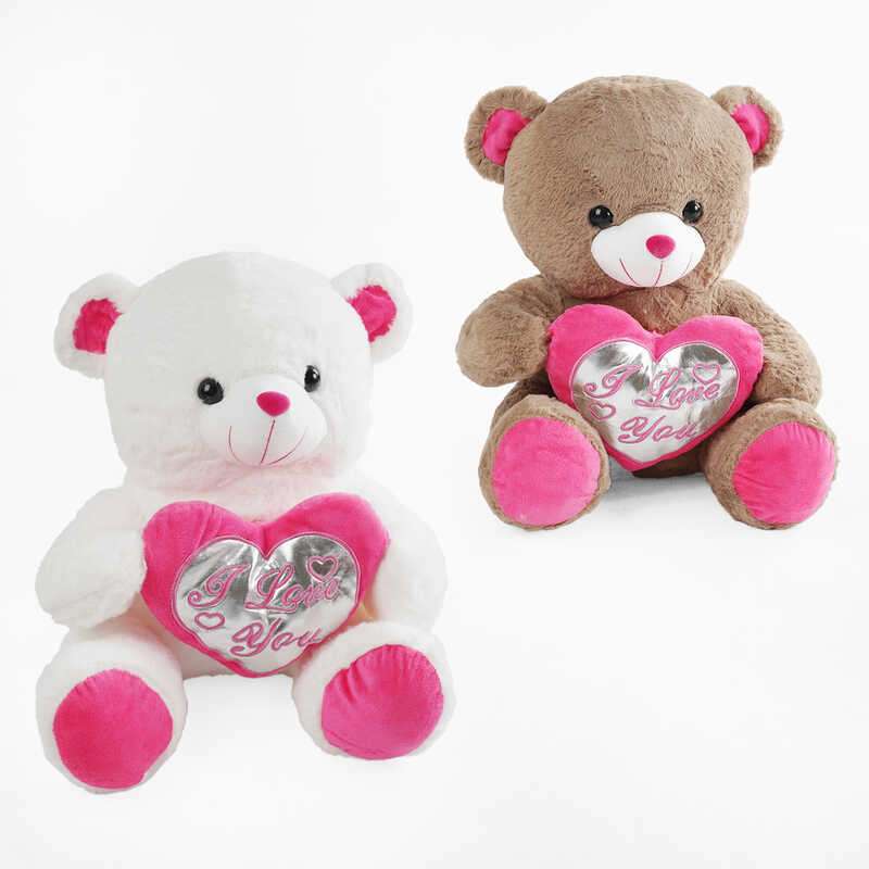 М`яка іграшка M 17385 (50) 2 види, "Ведмедик", висота 40см, тримає сердечко в лапках, ВИДАЄТЬСЯ МІКС ВИДІВ