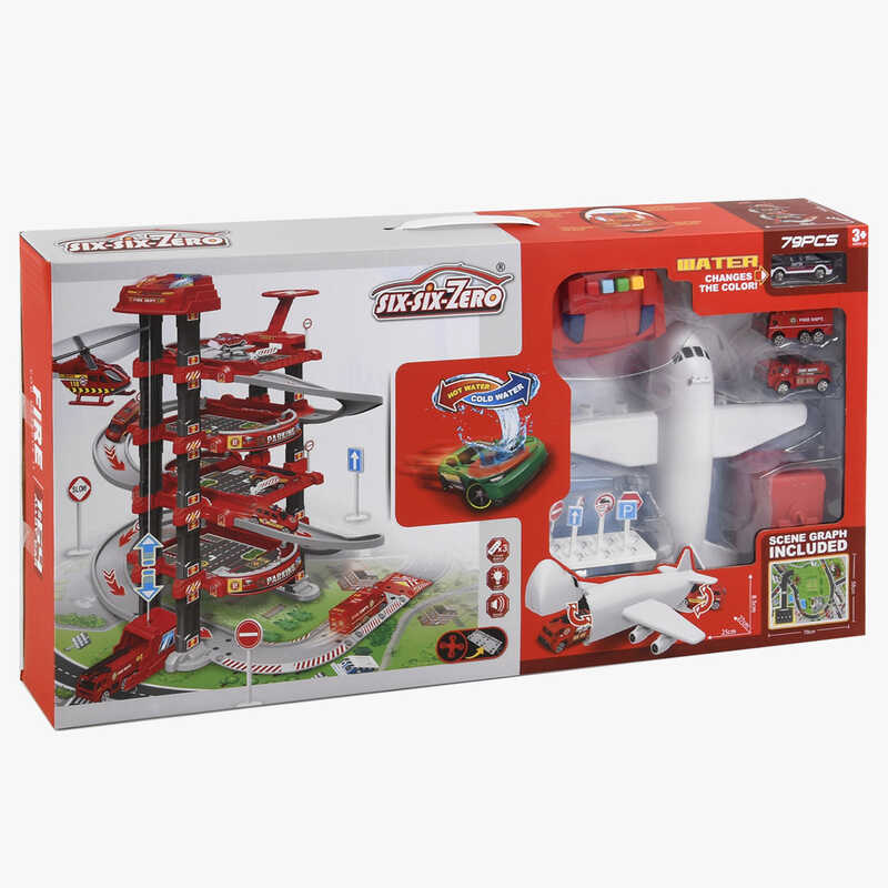 Трек 660 А-301 (10/2) 5 поверхів, 2 машинки, 1 машинка змінює колір, літак, автоматичний підіймач, світло, звук, аксесуари, в коробці