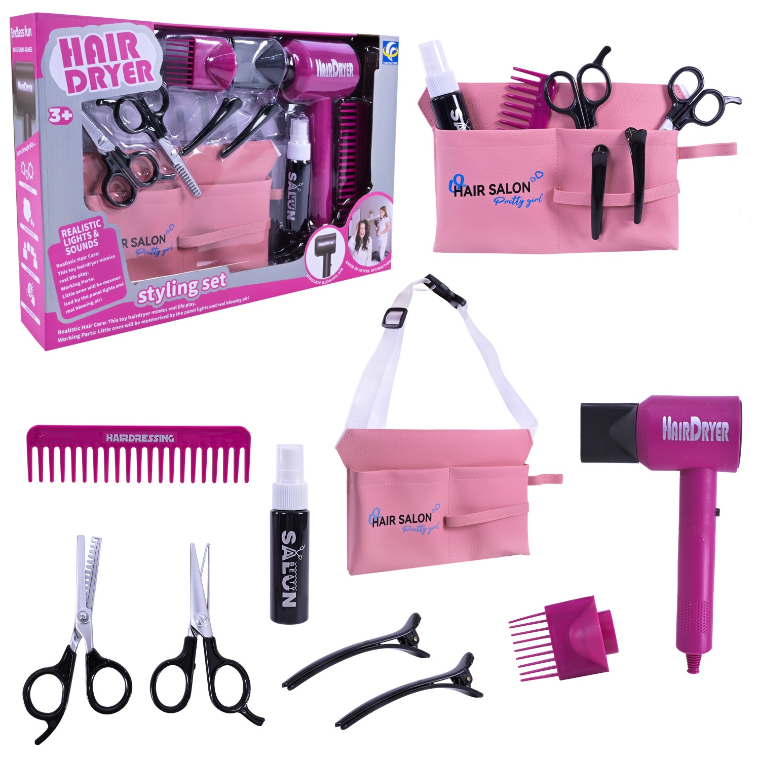Набір перукаря YF820D-4, функціональний фен, гребінець , ножиці, в коробці