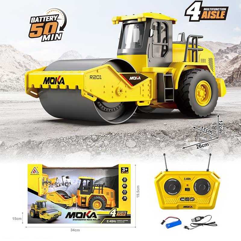 Спецтехніка на радіокеруванні 2136 (24/2) “Дорожній каток”, гумові колеса, акум. 3.7V, пульт 2.4Ghz, USB-кабель, в коробці