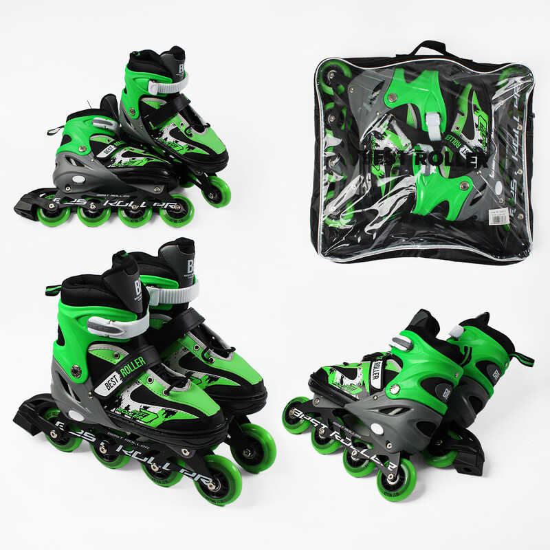 Ролики 76903-L Best Roller /розмір 38-42/ колір – ЗЕЛЕНИЙ (6) колеса PU, ПЕРЕДНЄ КОЛЕСО СВІТЛО, устілка 24.5-26.5 см, d колес – 7 см, в сумці