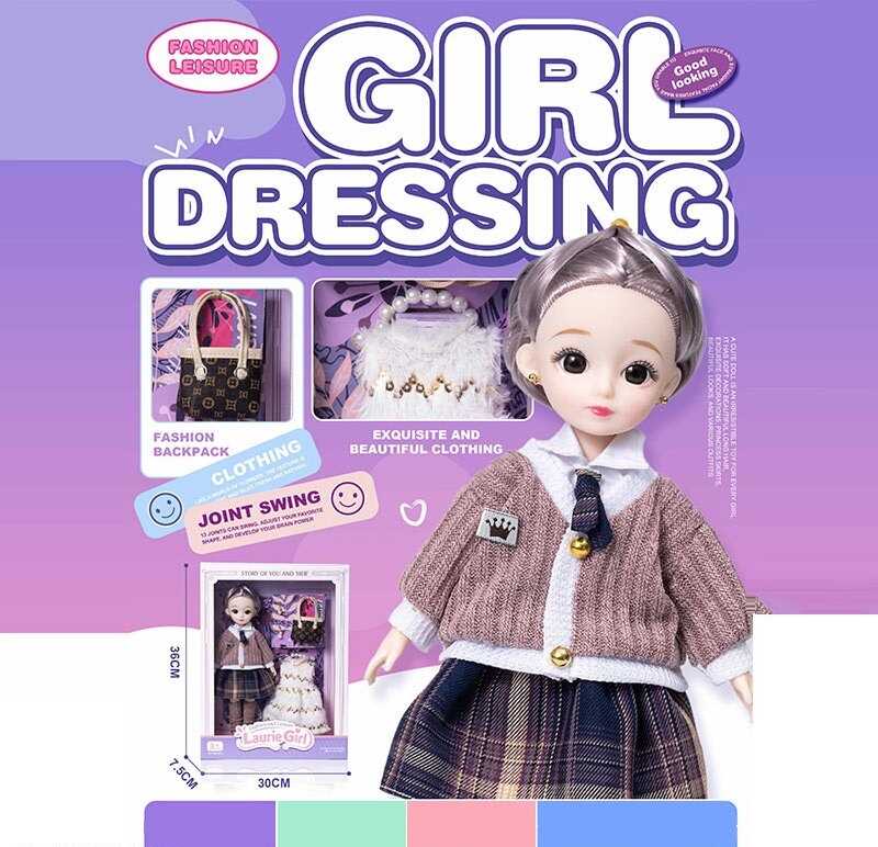 Лялька Q-A 18 (72/2) висота - 30 см, тіло — пластик, голова — гума, шарнірні з’єднання суглобів, знімне взуття, змінний одяг, аксесуари, в коробці