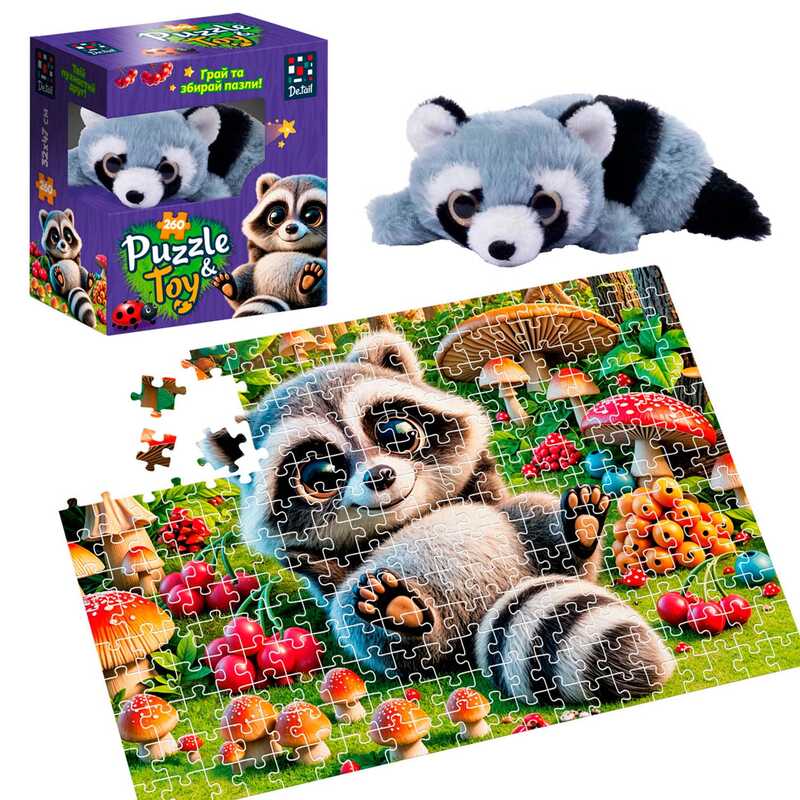 гр Пазли "Єнотик" DT200-09 260 деталей (8) "Vladi Toys", розмір пазла: 320*470 мм, м'яка іграшка, постер, у коробці