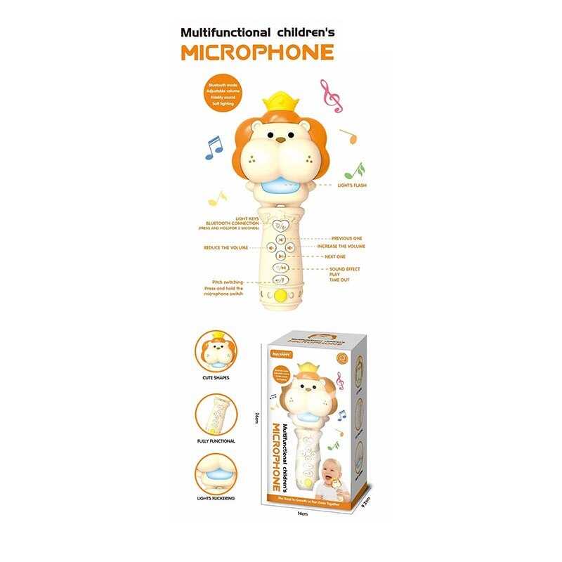 Мікрофон YK 7020 A (48) “Левеня”, вбудований акумулятор, USB Type-C, Bluetooth, підсвічування, музика, зміна гучності, зміна голосу,  в коробці