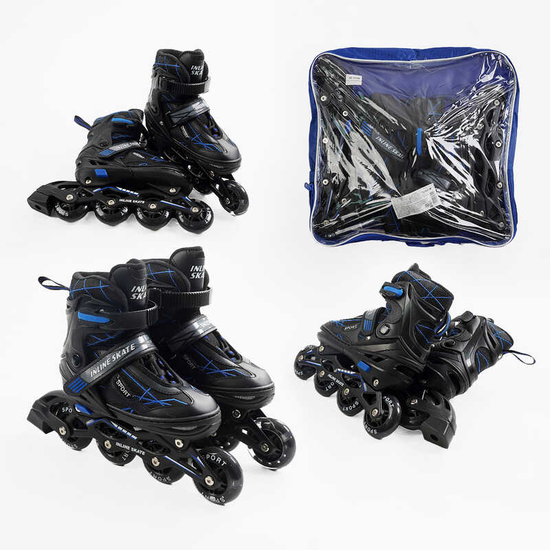 Ролики 72366-М /розмір 34-38/ колір – СИНІЙ (6) колеса PU, устілка 20-24 см, ПЕРЕДНЄ КОЛЕСО СВІТЛО, d – 6.5 см, в сумці