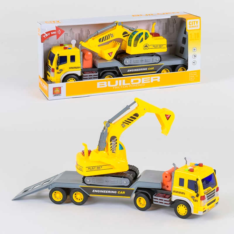 Трейлер з екскаватором WY 571 A (18) інерція, світло, звук, в коробці