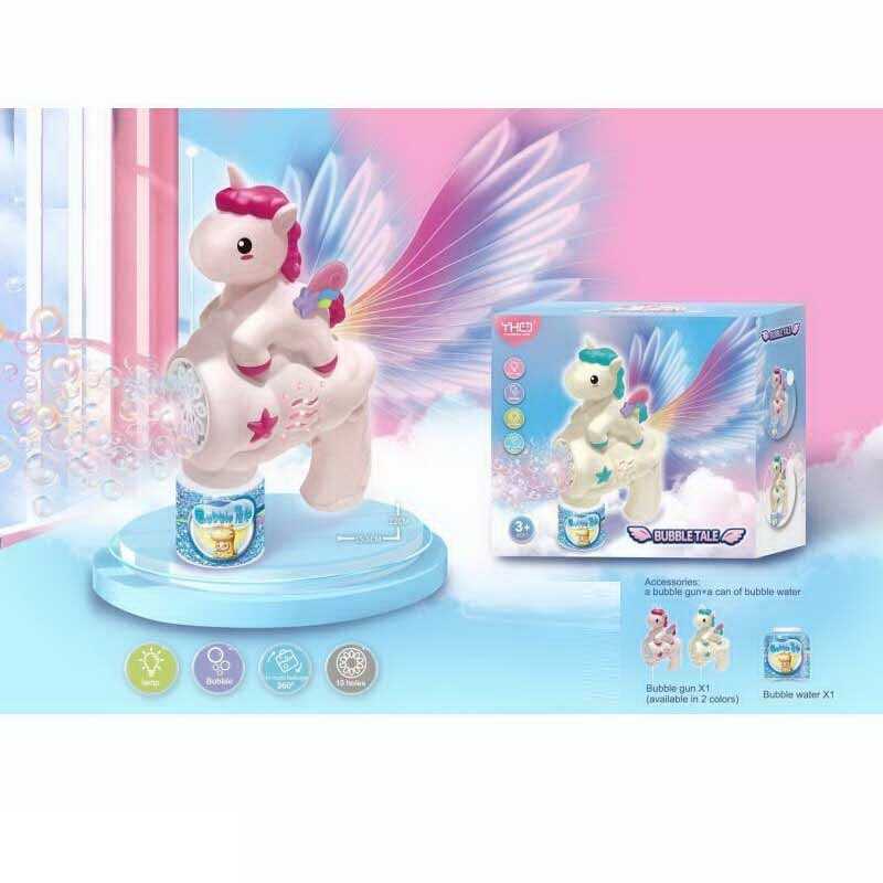 Пістолет з мильними бульбашками 333-25 (72) “Єдиноріг”, автоматичний принцип, мильний розчин, на батарейках, підсвічування, в коробці