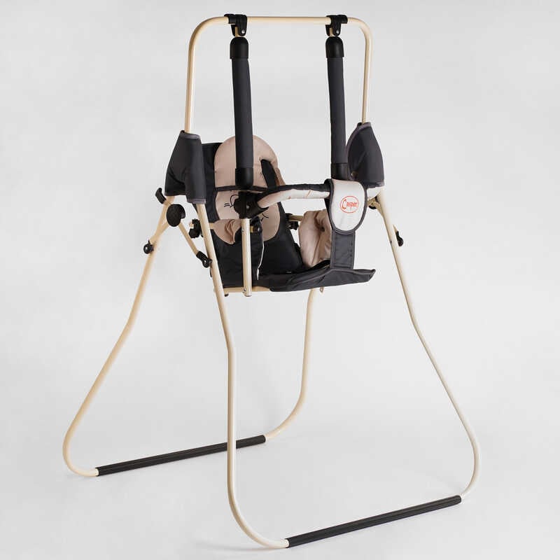 гр Гойдалка підлогова "Алінка" 7861 (1) бежевий каркас, темно-сіра матерія, бежевий гномик