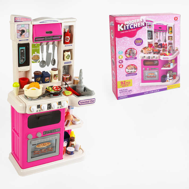 Кухня 922-177 (8) 92 елементи, звук, підсвічування, парогенератор, ллється вода з крана, посуд, продукти, наліпки, висота 78.5 см, в коробці