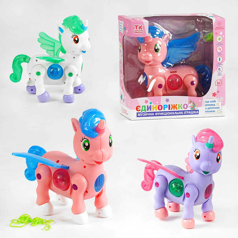 Музична іграшка “Єдиноріжко” TK - 10232 (48/2) "TK Group", 3 кольори, ОЗВУЧУВАННЯ УКРАЇНСЬКОЮ МОВОЮ, на батарейках, звук, підсвічування, ВИДАЄТЬСЯ ТІЛЬКИ МІКС ВИДІВ, в коробці