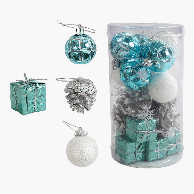 Новорічні прикраси C 67427 (120) 20 штук, кульки, шишки, подарунки, D=4 см, у слюді