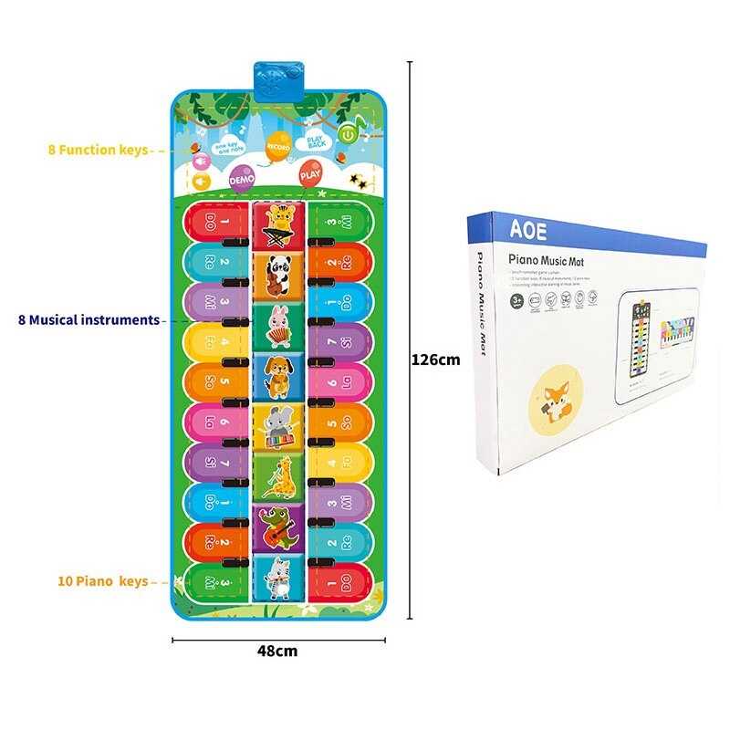 Килимок музичний 638-13 (24/2) 49 х 3 х 125 см, на батарейках, музичні інструменти, ноти, запис, режим пам'яті, музика, в коробці