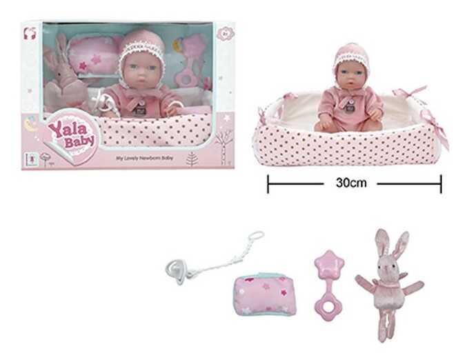 Пупс YL 2512 D-D (24) гумовий, висота 30 см, кокон з ручками, подушечка, брязкальце, пустушка, в коробці
