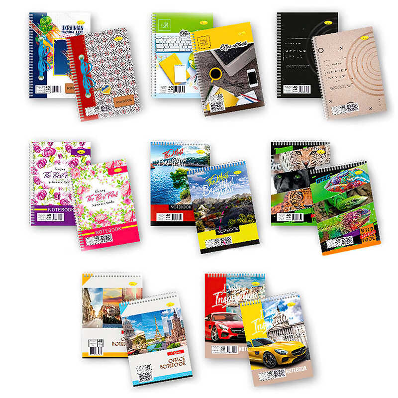 гр Блокнот Б-Л5-40 / АП-1706 / АП-1707 (20) А5, 40 аркушів, лаківка,пружина збоку та пружина зверху "Апельсин" ВИДАЄТЬСЯ МІКС ВИДІВ