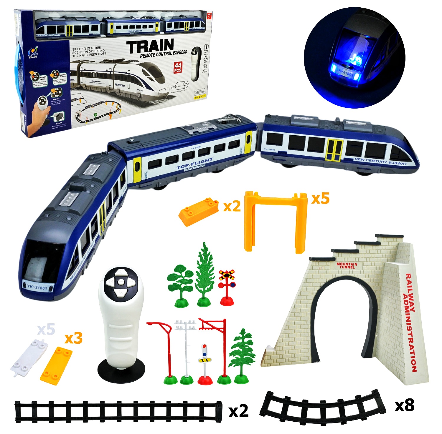 Залізниця на радіокеруванні  2804 Y-1, коробка, пульт, звук, світло, 44 елемент., довж. колії 264 см