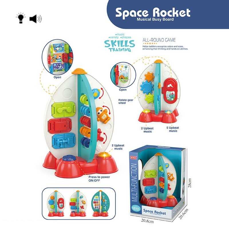 Логічна іграшка RJ 6828 (18) музика, шестерні, обертові лементи, дверцята, рахівничка, годинник, дверцята, в коробці