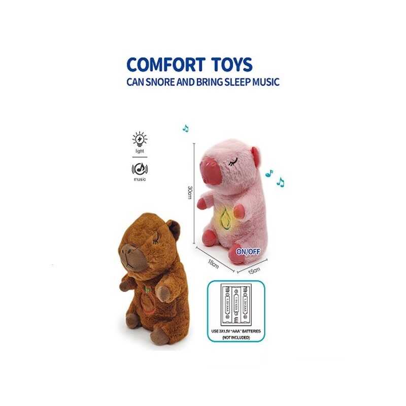 Інтерактивна іграшка 853-3 (48) 2 кольори, "Капібара", висота: 30 см, сплюшка, для сну, дихає, на батарейках, колискові, підсвічується, у пакеті