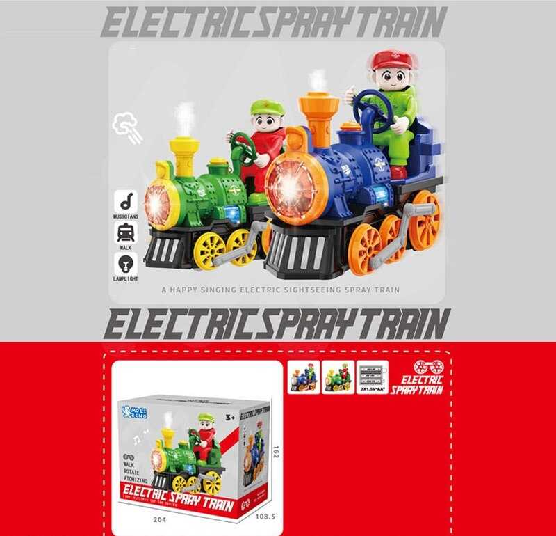 Потяг QB 78 Y (48) 2 кольори, розмір - 19х10х18 см, звук, підсвічування, парогенерація, колесо вільного ходу, рухомі елементи, в коробці