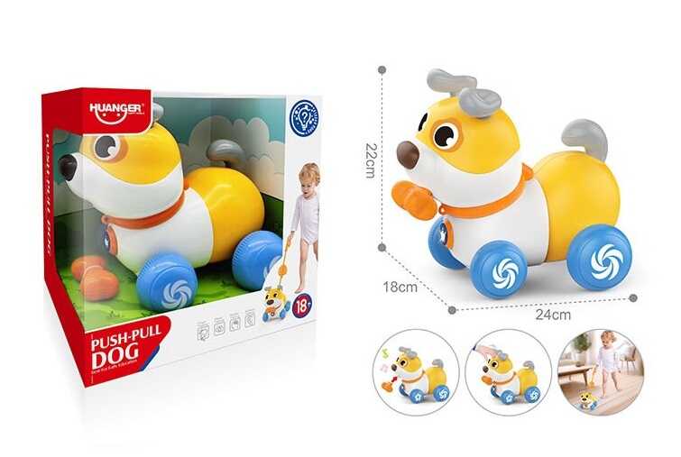 Каталка музична HE 0553 (12) “Собачка”, сенсорна голова, реагує на кістку, звуки, мелодії, підсвічування, тріскачки, в коробці