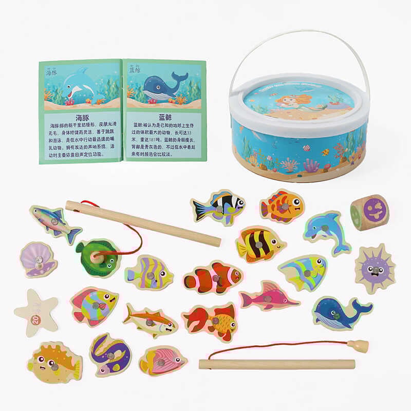 Магнітна риболовля C 74147 (42) дерев`яна, 20 фігурок, кубик, 2 вудочки, у відрі