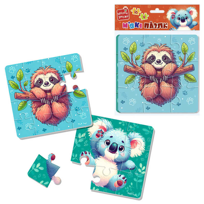 гр М’які пазли  "Лінивець та коала" VT1102-40 укр (24) "Vladi Toys", 2 пазли, 9 і 16 елементів, у пакеті