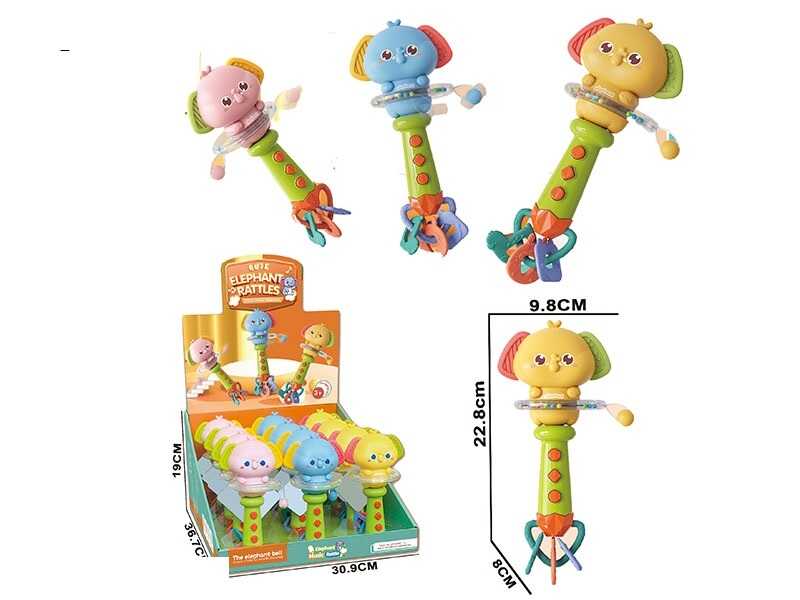 Брязкальце M 611 (12) ЦІНА ЗА 12 ШТУК В БЛОЦІ, "Слоненя", мелодії, англійські слова, звуки тварин, музичні інструменти, прорізувач