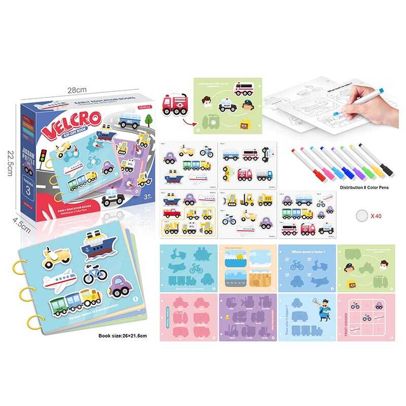 Логічна книжка 333-6 (72/2) багаторазова розмальовка, 8 маркерів, гра з липучками, в коробці