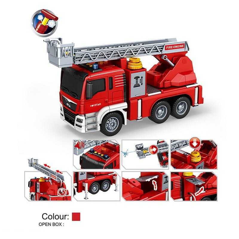Спецтехніка 666-58 T (18) “Пожежна машина”, інерція, звуки, підсвічування, гумові шини, рухливі елементи, помпова система, в коробці