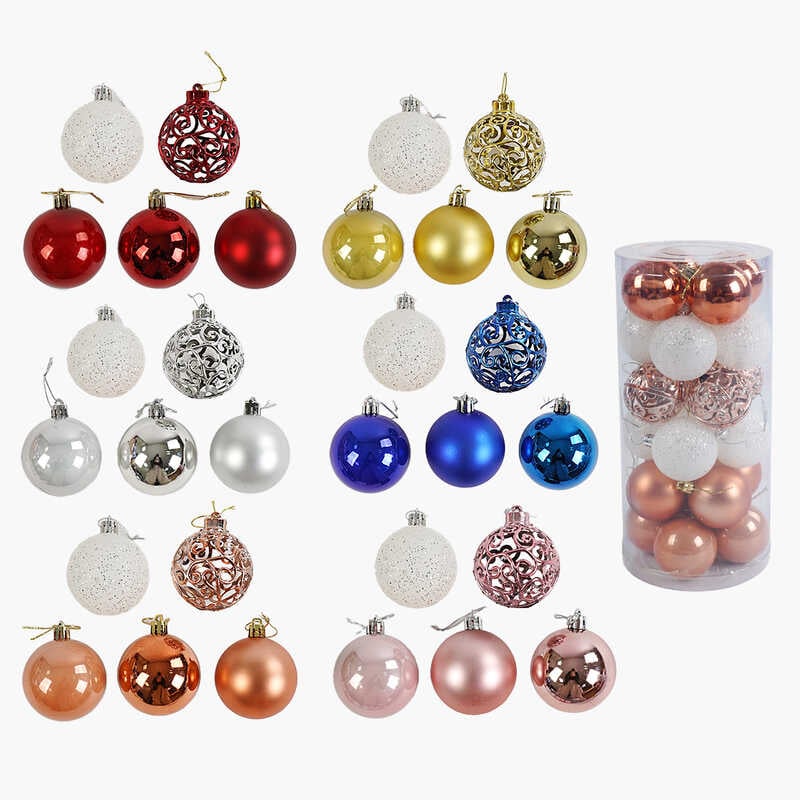 Новорічні прикраси C 67706 (32) 24 штуки, кульки, D = 6 см, у слюді, ВИДАЄТЬСЯ ТІЛЬКИ МІКС ВИДІВ