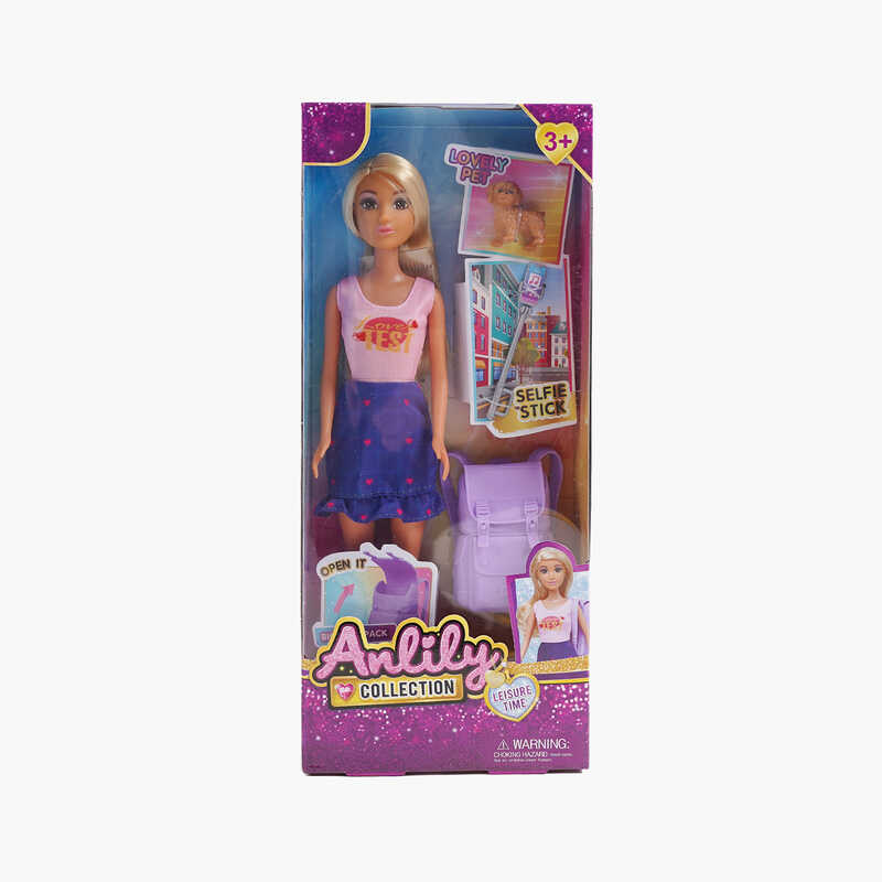 Лялька 616263 (48) висота - 30 см, фігурка песика, аксесуари, гумова голова, прошите волосся, в коробці