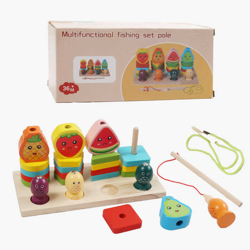 Логічна дерев’яна дошка F 43638 (48) магнітна риболовля, кілочки, сортер за кольорами та формами, в коробці