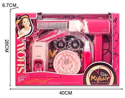 Набір перукаря 2802-3 (36/2) підсвічування, функціональний фен з підставкою, затискачі, 2 насадки, гребінець, пляшечка з розпилювачем, резинки, в коробці