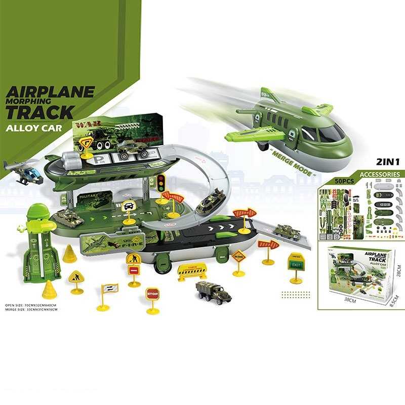 Парковка 6673 (36/2) 50 елементів, літак, 2в1, металопластикова машинка, дорожні знаки, в коробці