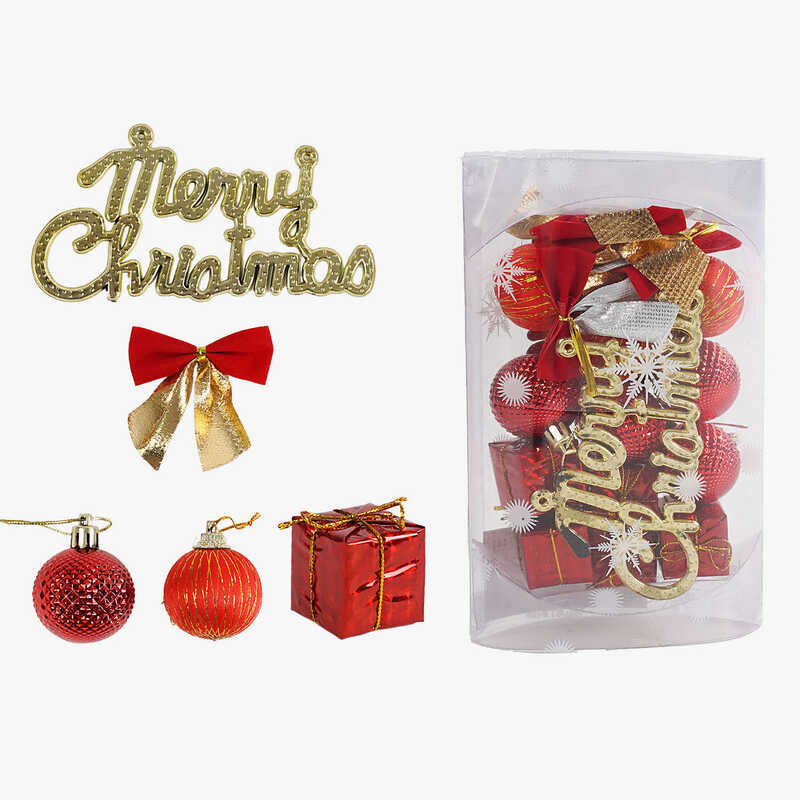 Новорічні прикраси C 67441 (180) 19 штук, кульки, подарунки, барабани, D=4 см, у слюді