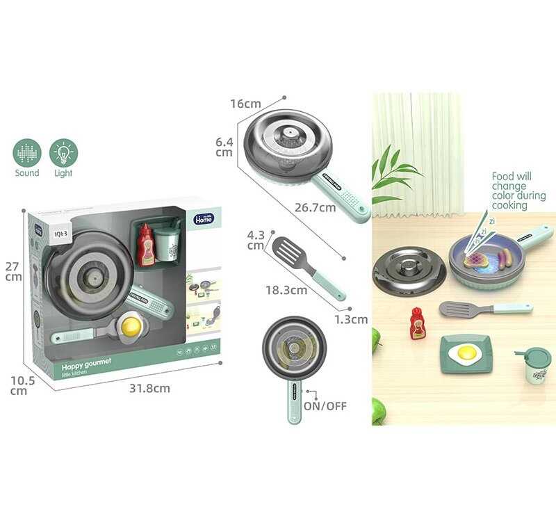 Пательня A 1015-4 (24) розмір: 26.7х16х6.4 см, продукти змінюють колір, звук смаження, підсвічування, харчові продукти, кухонна лопатка, тарілка, склянка, в коробці
