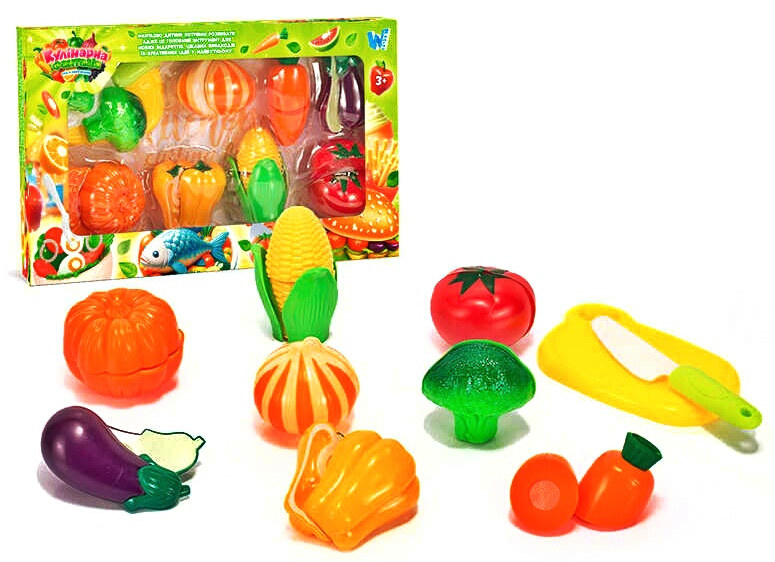 Набір продуктів “Кулінарна фантазія” 77820 (64/2) "WToys", 18 елементів, овочі на липучках, дошка для нарізання, ніж, в коробці