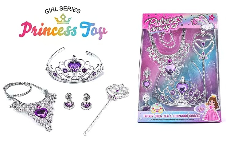 Набір прикрас 610-7/8 , 2 види, корона, сережки, намисто, чарівна паличка , коробка