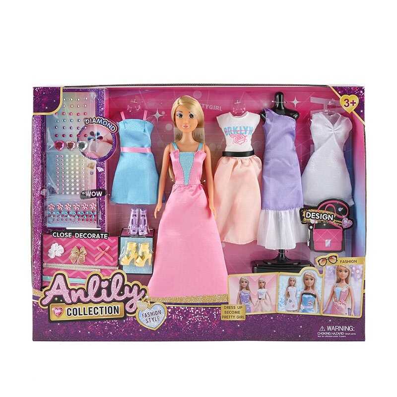 Лялька з аксесуарами 616032 (18) висота: 30 см, голова та руки: гума, тіло та ноги: пластик, 5 суконь, 3 пари взуття, прикраси на клейкій основі, декоративні елементи, в коробці