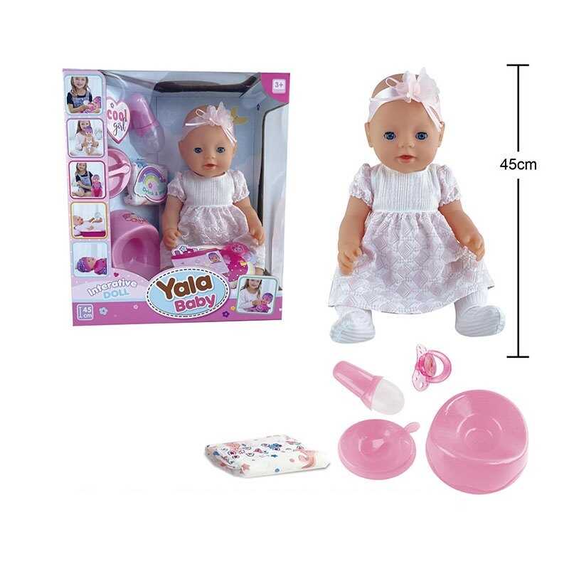 Пупс BL 231 E (12) висота 45 см, заплющує очі, п’є з пляшечки, підгузок, горщик, посуд, пустушка, в коробці