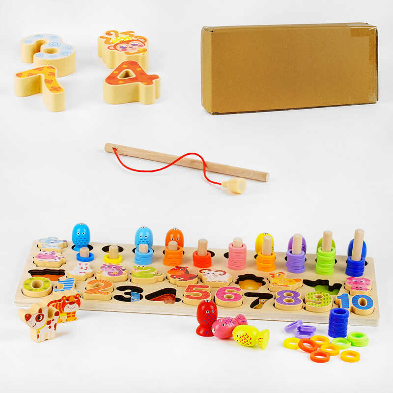 Логічна дерев’яна дошка C 54738 (18) сортер, кілочки, магнітна риболовля, в коробці