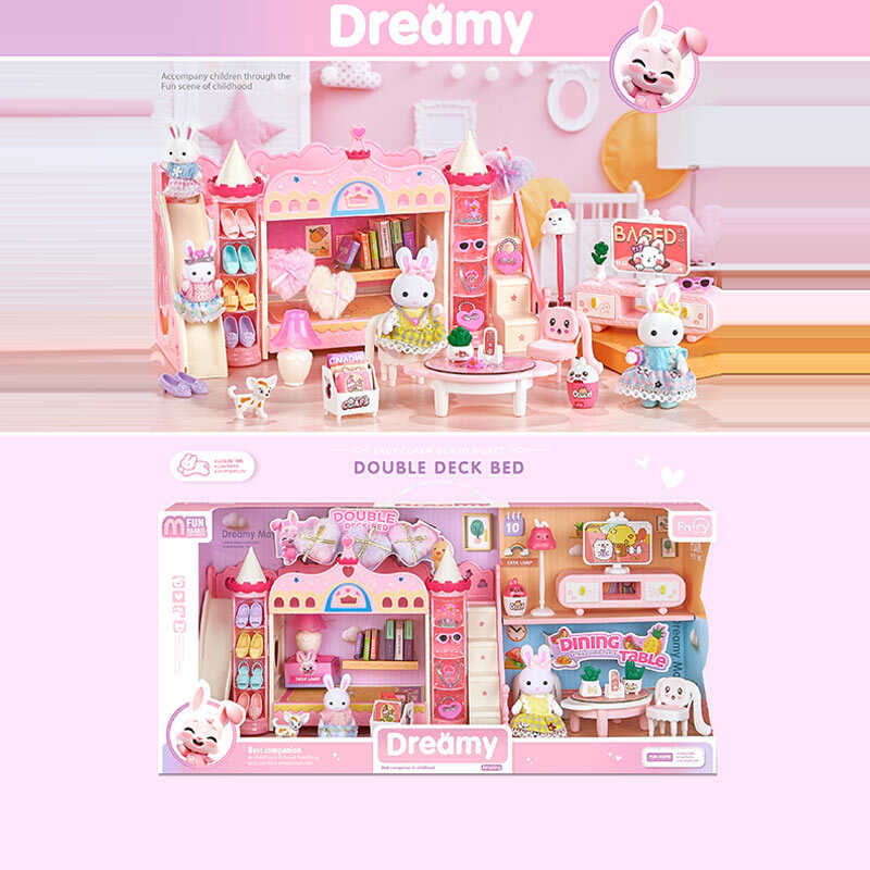 Набір меблів 6711 (12) 2 флоксові фігурки, песик, аксесуари, ліжко, столик, 2 стільчики, в коробці