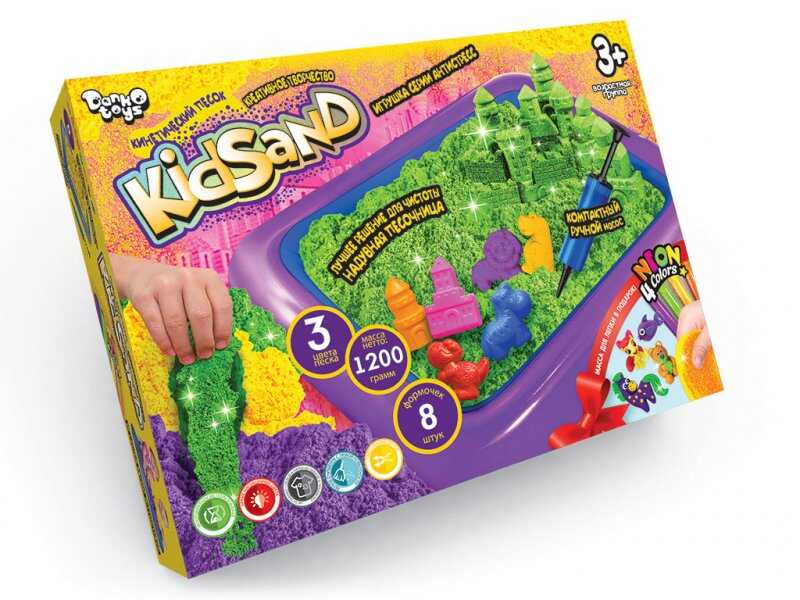 гр Кінетичний пісок "KidSand" 1200г + пісочниця KS-02-02 U (6) "Danko Toys", 8 формочок