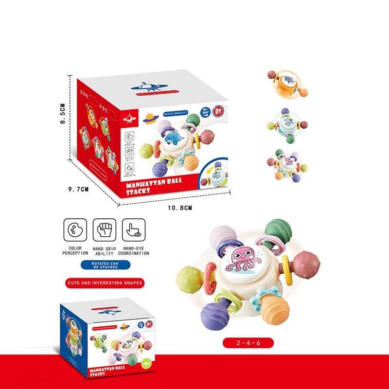 Брязкальце-спінер 6246 E (200/2) 3 брязкальця, гумові прорізувачі, присоски, в коробці