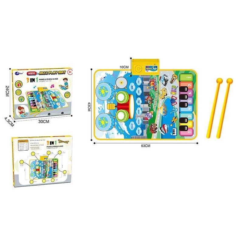 Килимок музичний 757-80 (60/2) звук, клавіші, музичні інструменти, транспорт, барабани, барабанні палички, зміна гучності, запис, ритмічна музика, в коробці