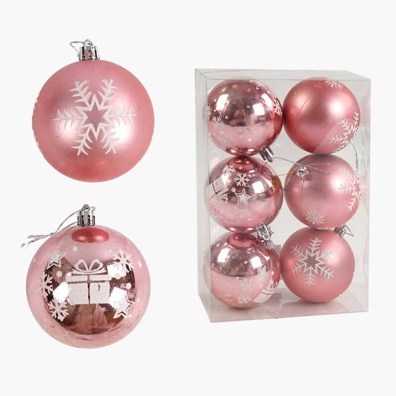 Новорічні прикраси C 67683 (64) 6 штук, кульки, D = 7,5 см, у слюді