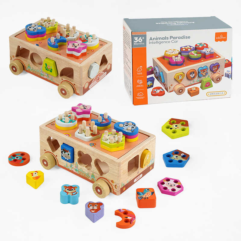 Ігровий центр С 67018 (24) “Трейлер з тваринами”, дерев’яний, каталка, сортер, в коробці