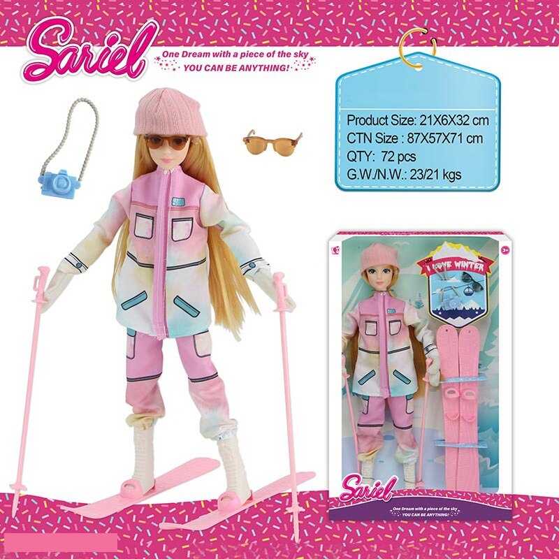 Лялька 92011 B (72/2) висота: 30 см, шарнірні з’єднання суглобів, голова та руки: гума, тіло та ноги: пластик, знімний одяг та взуття, лижі, аксесуари, в коробці