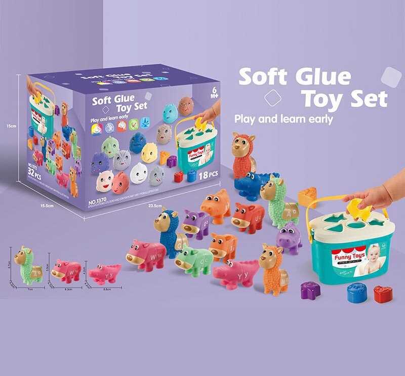 Логічна гра 1372 (18) 32 елементи, сортер, гумові фігурки тварин, англійська абетка, кольори, форми, в коробці