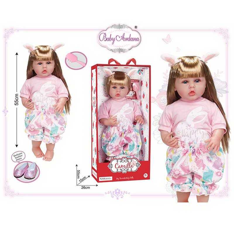 Лялька A 919 C (12/2) гумова, висота - 52 см, прошите волосся, рухомі кінцівки, щітка для волосся, заколки з “вушками”, пінетки, в коробці